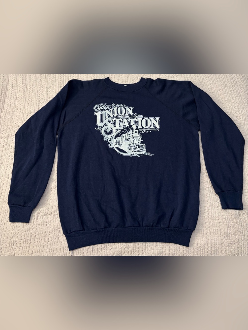 Fruit of the Loom Ogden Union Station Navy Crewneck with White Train Graphic
